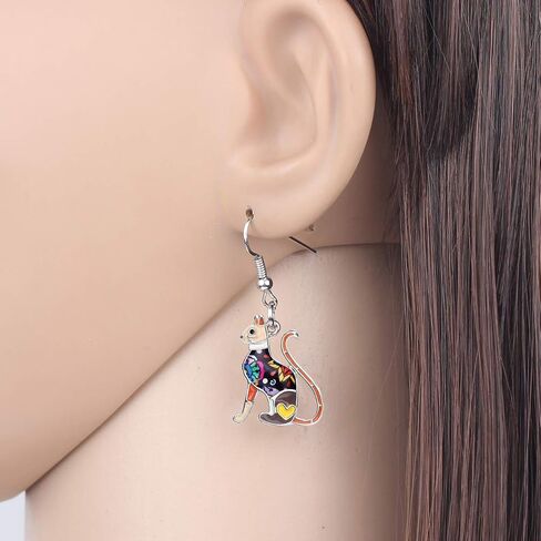 BONSNY Cute Enamel Dangle Anime Cat Earrings for Women Teens Girls Jewelry Novelty Pets Funny Charms in Saudi Arabia