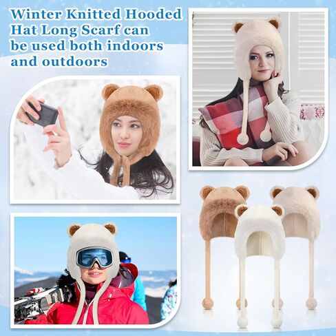 3 حزمة النساء الشتاء قبعة القبعات الشتاء بوم بوم قبعات صغيرة فو الفراء الكروشيه رقيق متماسكة قبعة الدب آذان الصوف اصطف رقيق التزلج الثلوج قبعة in Kuwait