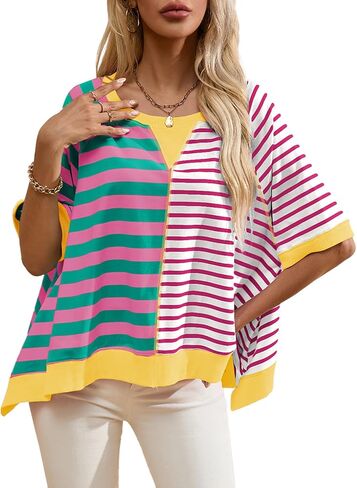 Acelitt Womens Casual Summer Short Sleeve Crewneck Color Block Sweatshirts T-Shirts Tops, S-XXL in Saudi Arabia