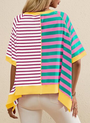 Acelitt Womens Casual Summer Short Sleeve Crewneck Color Block Sweatshirts T-Shirts Tops, S-XXL in Saudi Arabia