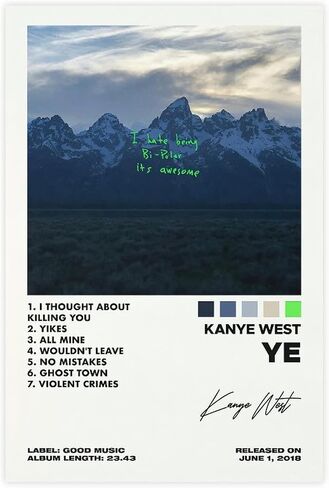 DFGHG Kanye ملصق Ye ألبوم غطاء قماش ملصق موسيقى ملصقات جدار ديكور فني طباعة ملصقات لغرفة جمالية Unframe: 12x18 بوصة (30x45 سم) in Saudi Arabia