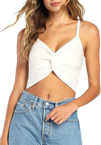 Women's Sexy Twist Front Crop Tops Casual Versatile Spaghetti Strap Ribbed Tank Tops Streetwear in Saudi Arabia