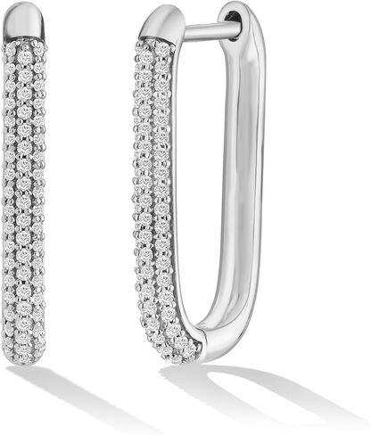 14K Gold or Platinum Plated Capsule Link Long Hoop Earrings For Women with Cubic Zirconia in Saudi Arabia