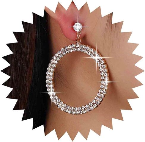 Fashion Crystal Hoop Dangle Earrings Fashion Bridal Rhinestone Hoop Drop Earrings Lightweight Large Circle Earrings Gold Sparkly Prom Earrings Jewelry for Women and Girls(Gold) in Saudi Arabia