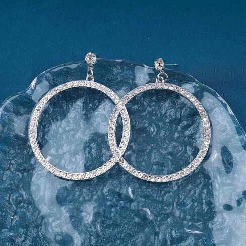 Fashion Crystal Hoop Dangle Earrings Fashion Bridal Rhinestone Hoop Drop Earrings Lightweight Large Circle Earrings Gold Sparkly Prom Earrings Jewelry for Women and Girls(Gold) in Saudi Arabia