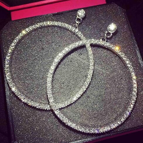 Fashion Crystal Hoop Dangle Earrings Fashion Bridal Rhinestone Hoop Drop Earrings Lightweight Large Circle Earrings Gold Sparkly Prom Earrings Jewelry for Women and Girls(Gold) in Saudi Arabia