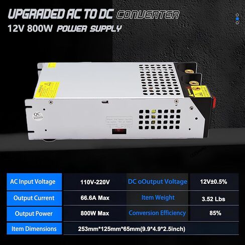 AC to DC 12V 50A 600W Power Supply Switching Universal Regulated AC to DC Converter AC 110V 220V to DC 12V SMPS Transformer Driver Adapter for LED Strip Light, CCTV Camera, RV (DC12V-50A-600W) in Kuwait
