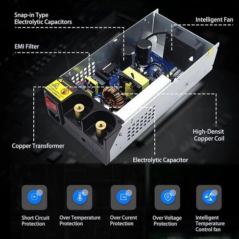 AC to DC 12V 50A 600W Power Supply Switching Universal Regulated AC to DC Converter AC 110V 220V to DC 12V SMPS Transformer Driver Adapter for LED Strip Light, CCTV Camera, RV (DC12V-50A-600W) in Kuwait