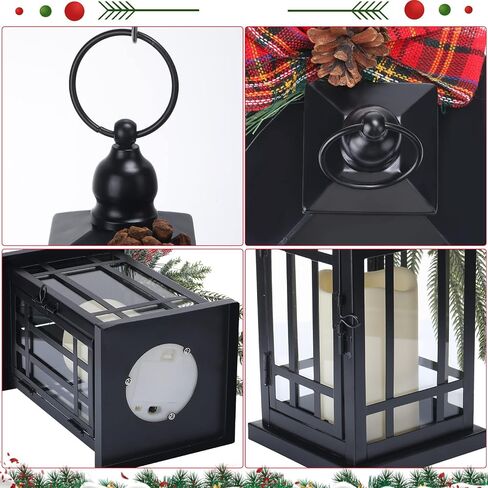 Tuanse 2 Pcs Christmas Decorative Lanterns Red Metal Hanging Candle Lantern Vintage Flameless Decorative Lanterns with LED Lights for Indoor Outdoor Home Table Porch in Kuwait