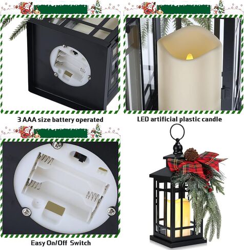 Tuanse 2 Pcs Christmas Decorative Lanterns Red Metal Hanging Candle Lantern Vintage Flameless Decorative Lanterns with LED Lights for Indoor Outdoor Home Table Porch in Kuwait