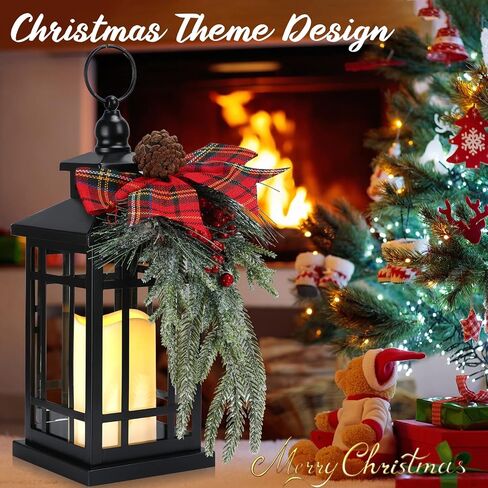 Tuanse 2 Pcs Christmas Decorative Lanterns Red Metal Hanging Candle Lantern Vintage Flameless Decorative Lanterns with LED Lights for Indoor Outdoor Home Table Porch in Kuwait