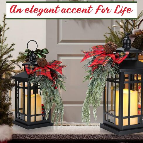 Tuanse 2 Pcs Christmas Decorative Lanterns Red Metal Hanging Candle Lantern Vintage Flameless Decorative Lanterns with LED Lights for Indoor Outdoor Home Table Porch in Kuwait