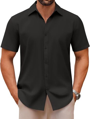 COOFANDY Men's Casual Button Down Shirts Short Sleeve Summer Untucked Dress Shirts in Saudi Arabia
