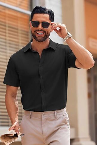 COOFANDY Men's Casual Button Down Shirts Short Sleeve Summer Untucked Dress Shirts in Saudi Arabia