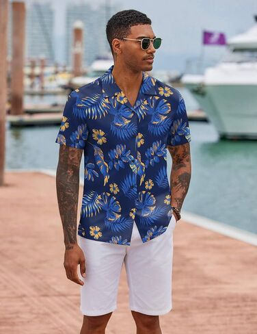 قمصان COOFANDY هاواي للرجال بأكمام قصيرة كاجوال وأزرار سفلية، قميص صيفي استوائي للشاطئ in Saudi Arabia