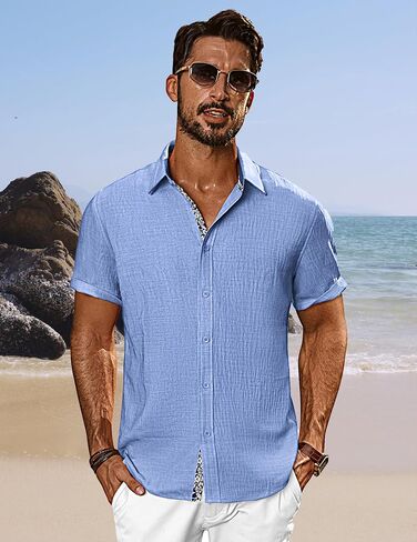 PJ PAUL JONES Mens Short Sleeve Button Down Shirts Casual Beach Summer Vacation Shirts in Saudi Arabia