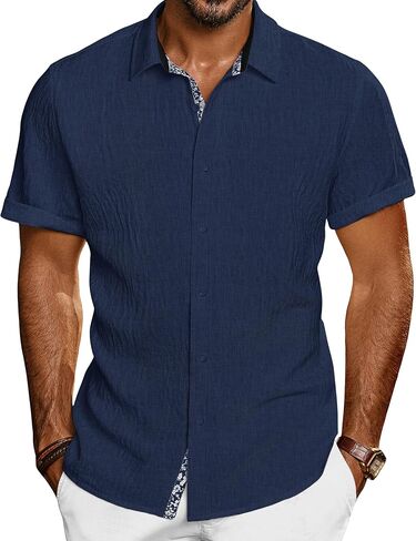 PJ PAUL JONES Mens Short Sleeve Button Down Shirts Casual Beach Summer Vacation Shirts in Saudi Arabia