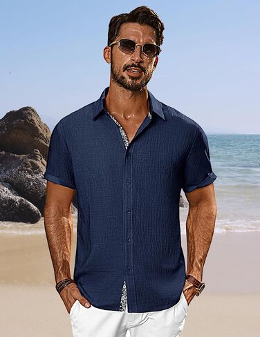PJ PAUL JONES Mens Short Sleeve Button Down Shirts Casual Beach Summer Vacation Shirts in Saudi Arabia