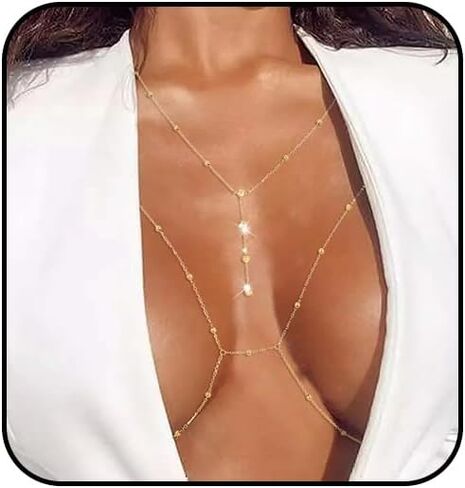 Tgirls Beads Body Chain Sexy Body Jewelry for Women Crystal Body Chains Layered Bra Bikini Body Waist Chain in Kuwait