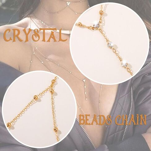 Tgirls Beads Body Chain Sexy Body Jewelry for Women Crystal Body Chains Layered Bra Bikini Body Waist Chain in Kuwait