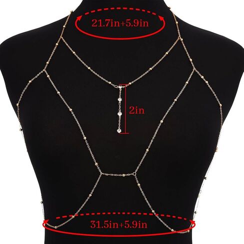 Tgirls Beads Body Chain Sexy Body Jewelry for Women Crystal Body Chains Layered Bra Bikini Body Waist Chain in Kuwait