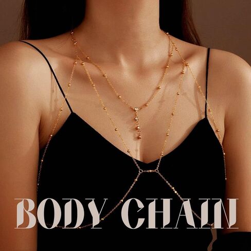 Tgirls Beads Body Chain Sexy Body Jewelry for Women Crystal Body Chains Layered Bra Bikini Body Waist Chain in Kuwait