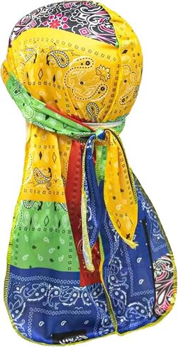 Assorted Paisley Silk Durag with Long Tail and Wide Straps for 360 Waves Men's Women's Bandana Doo rag Cap Headwraps in Kuwait