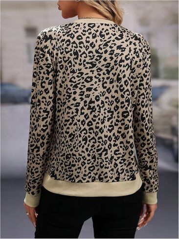 GORGLITTER المرأة ليوبارد طباعة Crewneck بلوزات طويلة الأكمام الفهد الجرافيك البلوز القمم in Saudi Arabia