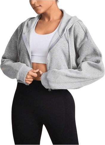 SOLY HUX Women's Full Zip Cropped Hoodies Long Sleeve Casual Hooded Crop Sweatshirts in Saudi Arabia
