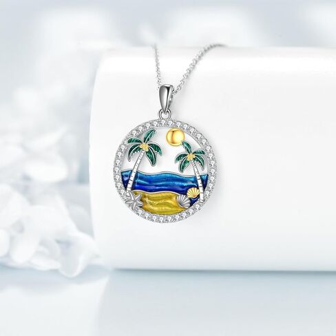 قلادة فلامنغو 925 فضة شجرة النخيل الاستوائية مع قلادة حجر القمر شجرة النخيل فلامنغو مجوهرات هدايا للنساء in Kuwait
