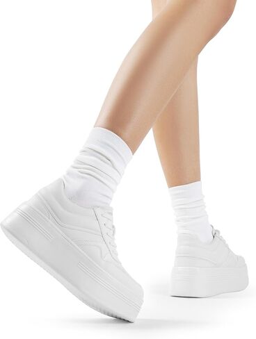 DREAM PAIRS Women Platform High Heel Fashion Sneakers Walking Lace Up Lightweight Stylish Classisc Casual Sneaker. in Saudi Arabia