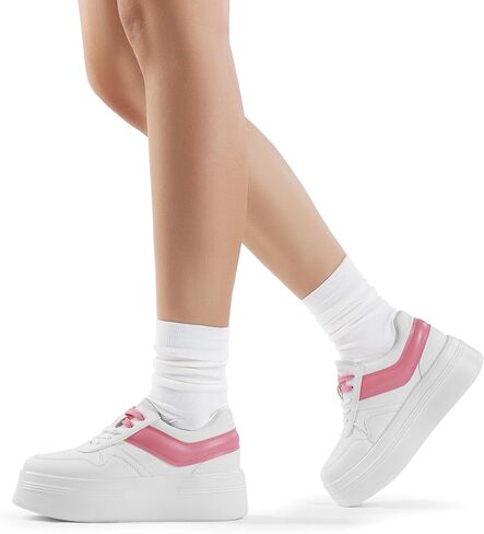 DREAM PAIRS Women Platform High Heel Fashion Sneakers Walking Lace Up Lightweight Stylish Classisc Casual Sneaker. in Saudi Arabia