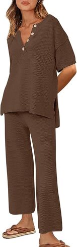 Ekouaer Women's 2 Piece Sweater Sets Knit Pullover Tops and Wide Leg Pants Loose Tracksuit Lounge Set Outfits Rosy, L in Saudi Arabia