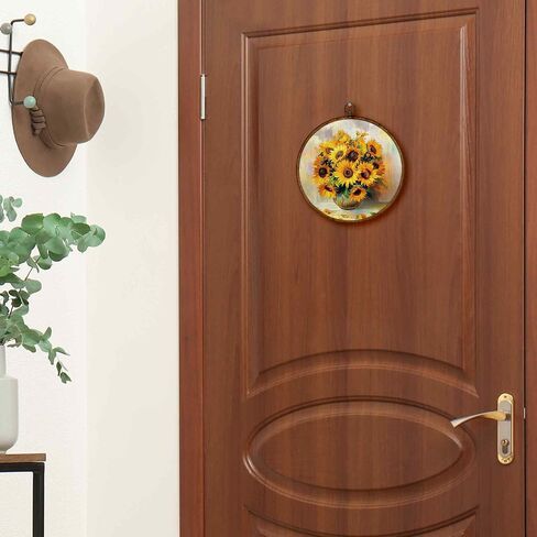 TLESKE خمر زهور الكوبية الزرقاء جولة جدار الفن الديكور، Chinoiserie الربيع الأزهار مؤطرة قماش يطبع العمل الفني، الأزرق والأبيض الكبرى الألفية Grandmillennial الجدار شنقا ديكور الباب لغرفة النوم، 10x10in in Kuwait