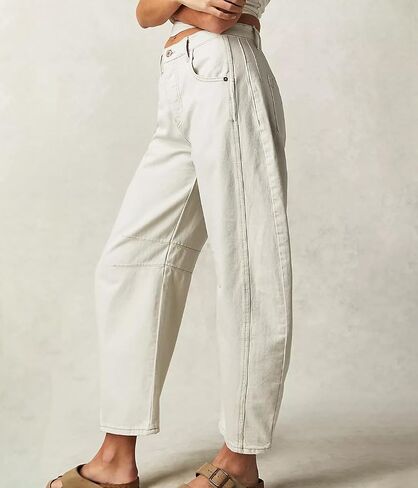 HOTIAN Women's Baggy Wide Leg Jeans Barrel Horseshoe Boyfriend Cropped Raw Hem Denim Pants Trendy Vintage Jeans Gray, X-Large in Saudi Arabia