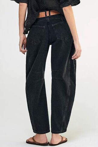 HOTIAN Women's Baggy Wide Leg Jeans Barrel Horseshoe Boyfriend Cropped Raw Hem Denim Pants Trendy Vintage Jeans Gray, X-Large in Saudi Arabia