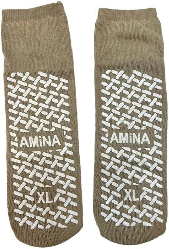 جوارب مستشفى أمينا إل للرجال والنساء - جوارب مستشفى صفراء زاهية غير قابلة للانزلاق مع مقابض، راحة واسعة للغاية غير مربوطة، جوارب قابلة للتنفس لكبار السن، أحذية مرضى السكري للأقدام الحساسة in Kuwait