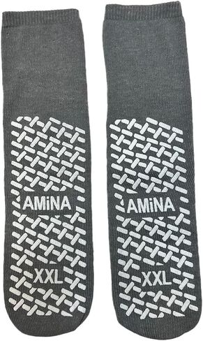 AMiNA L Hospital Socks for Men & Women - Bright Yellow Non-Slip Hospital Socks with Grips, Extra Wide Non-Binding Comfort, Breathable Grippy Socks for Elderly, Diabetic Footwear for Sensitive Feet in Kuwait