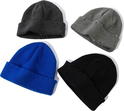 Frayed Knit Hat Winter Beanie for Men Women Hip-hop Slouchy Ripped Knitted Hat Unisex Skull Caps Ski Hat Watch Caps in Saudi Arabia