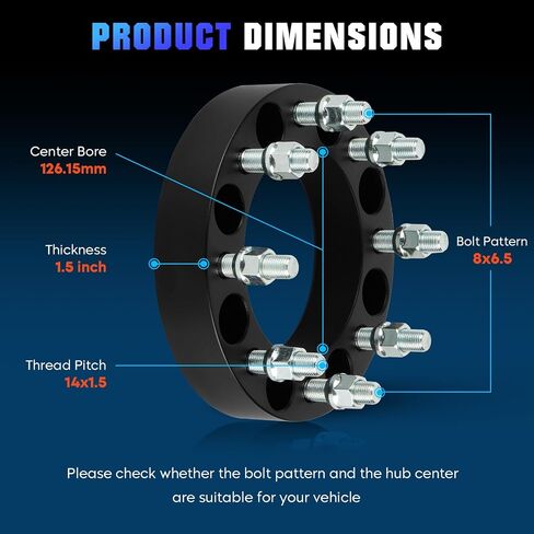 8x6.5 1.5inch Wheel Adapters 8x165.1mm Fit for Chevrolet Avalanche 2500 C2500 C3500 K2500 K3500 Silverado 2500, 126.15mm Bore 14x1.5 Fit for GMC C2500 C3500 K2500 K3500 Savana 2500 3500 Sierra 3500 in Saudi Arabia