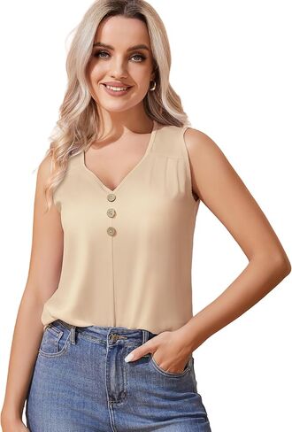 Women's Summer V-Neck Tank Tops Sleeveless Casual Blouse Camisole Dressy 2024 Silk Satin Going Out Button Down Shirts in Saudi Arabia