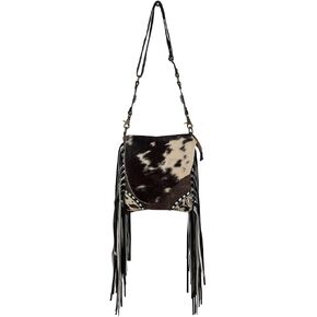 Myra Bag Corral Cowhide Purse - Western Purses for Women, Womens Purses with Hair-On Hide and Black and White Leather Fringe
