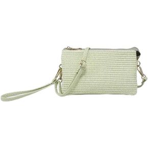 JEN & CO. Riley Vegan Straw Woven Wristlet, Womens Small Clutch, Adjustable/Detachable Strap Crossbody Shoulder Handbag Purse