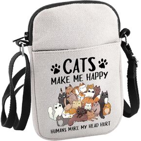 Cat Lover Gift Cats Make Me happy Humans Make My Head Hurt Crossbody Bag Cat Themed Gift
