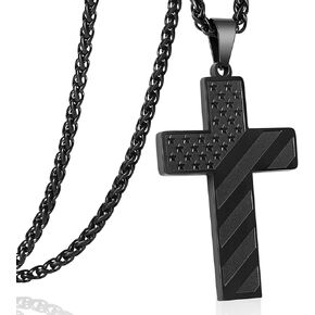 DuoDiner 24 Inch Cross Necklace for Men Boys Kids Bible Verse American Flag Pendant Baptism Religious First Communion Jewelry,Mens Valentines Day Gifts for Him Boyfriend Husband