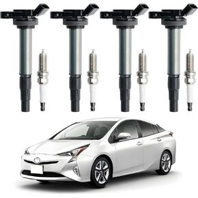 Ignition Coil UF596 & Iridium Spark Plugs 93501 Compatible For Toyota CT200h Corolla Matrix Prius Prius Plug-In Prius V Lexus CT200h Scion xD 1.8L L4. Replaces#C1714, UF619, UF596, 9091902252.4Pcs