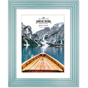 8x10 inch Light Green Picture Frame with mat | Display Photo 6x8 inch or 8 by 10 Without Mat | Beveled Edge Design | Wide Molding | Portrait and Landscape View | Stand on Desktop or Wall Hanging