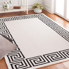 SAFAVIEH Metro Collection Area Rug - 6' x 9', Ivory & Black, Handmade Greek Key Border Wool, Ideal for High Traffic Areas in Living Room, Bedroom (MET275Z)
