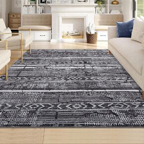 Boho Area Rug 9x12, Washable Rug Marble Distressed Farmhouse Living Room Large Rug Ultra Thin Non-Slip Rug Indoor Floor Carpet for Bedroom Kitchen Dining Room, Blue
