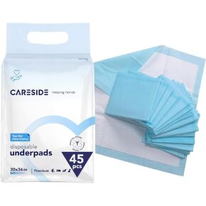وسادة سفلية سميكة ماصة للاستعمال مرة واحدة من CARESIDE® مقاس 30 × 36 {45 قطعة} للأطفال والبالغين الذين يعانون من سلس البول وكبار السن والمعاقين ومضادة للتسرب وسادة تدريب لسرير تبول الكلاب وواقي داخلي للكلب الصحي للأمومة